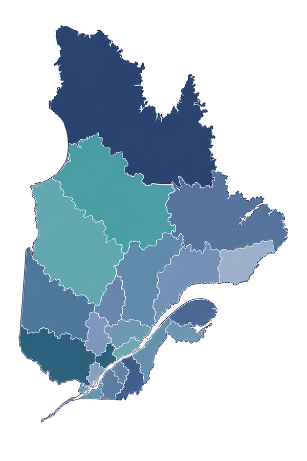 Carte des 17 régions administratives du Québec